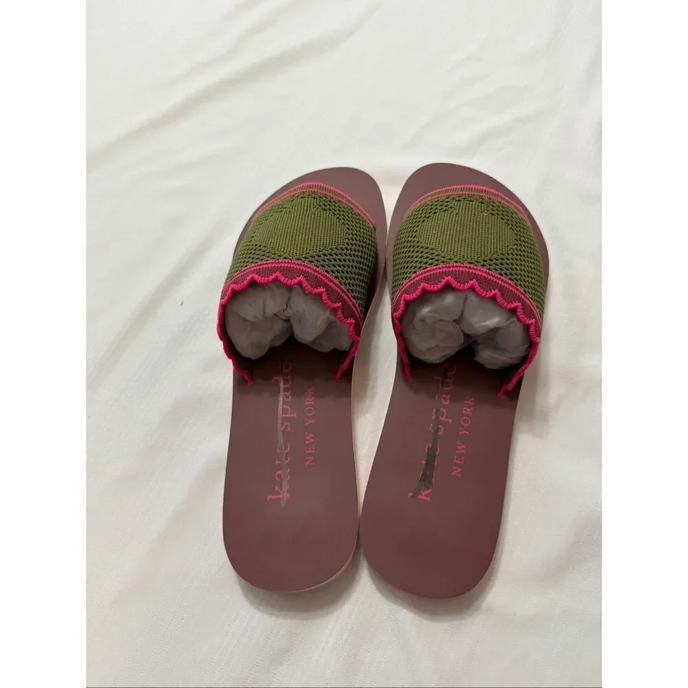Kate Spade Festival Knit Green Pink Sandals Size 9 B New